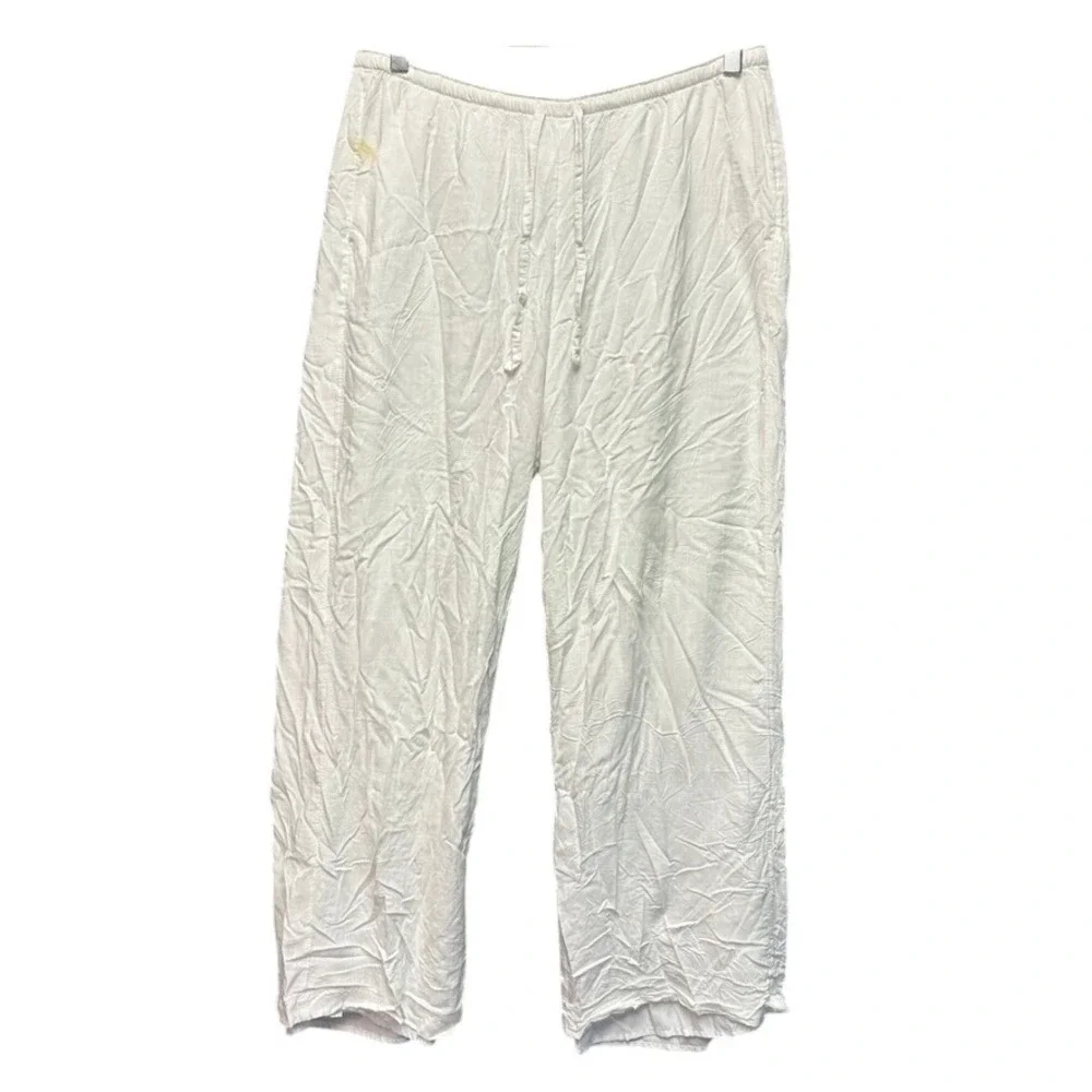Hollister White Linen Blend Wide Leg Drawstring Pants Mens Size M Beach Casual